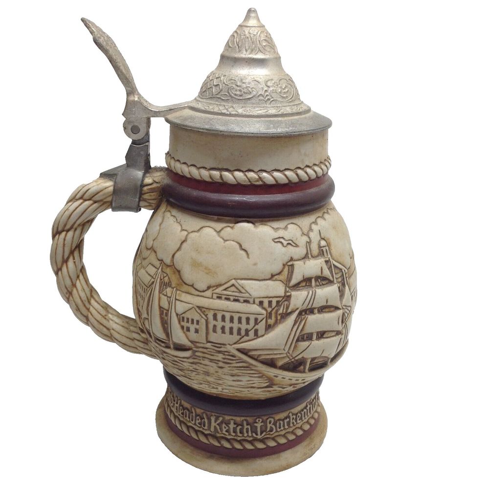 Vintage 1977 Ceramarte Avon Tall Ships Handcrafted Beer Stein Mug Brazil 32 oz